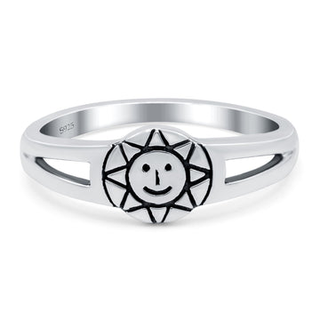 Smiling Sun Oxidized Band Solid 925 Sterling Silver Thumb Ring (7mm)